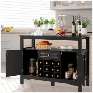 CostwayModern Dining Buffet Cabinet with Wine Rack & 2 Cabinets & Drawer-Black