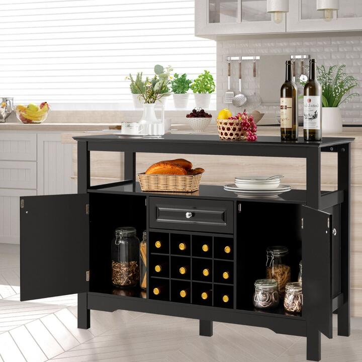 CostwayModern Dining Buffet Cabinet with Wine Rack & 2 Cabinets & Drawer-Black