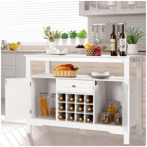 CostwayModern Dining Buffet Cabinet with Wine Rack & 2 Cabinets & Drawer-White
