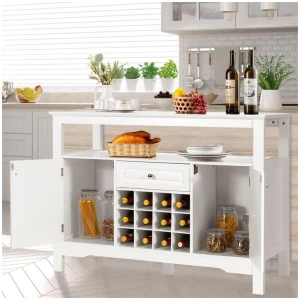 CostwayModern Dining Buffet Cabinet with Wine Rack & 2 Cabinets & Drawer-White