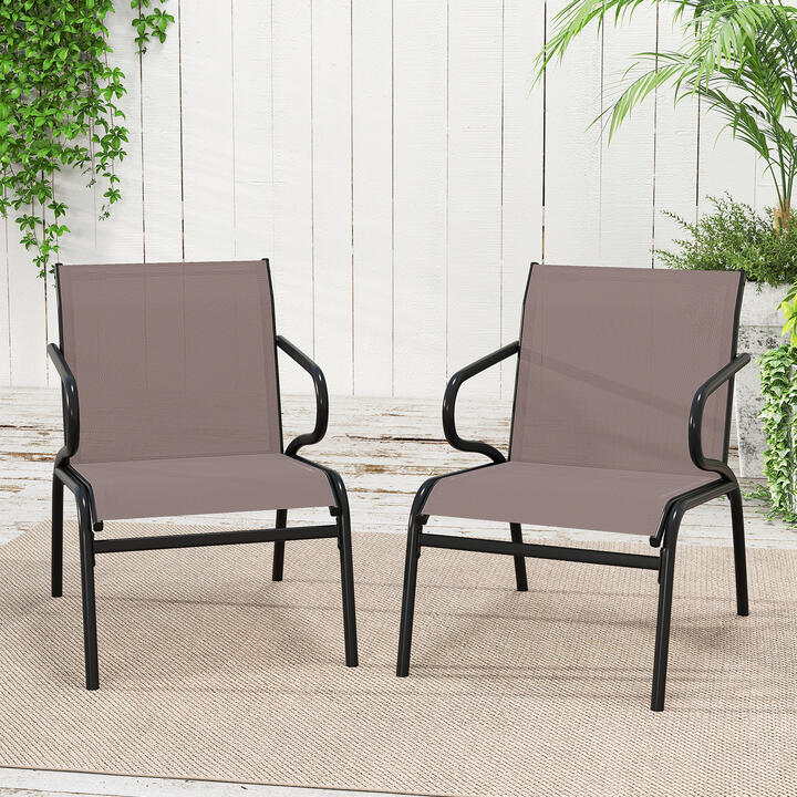 CostwayOutdoor Dining Chairs Set of 2 Patio Chairs with Ergonomic Backrests