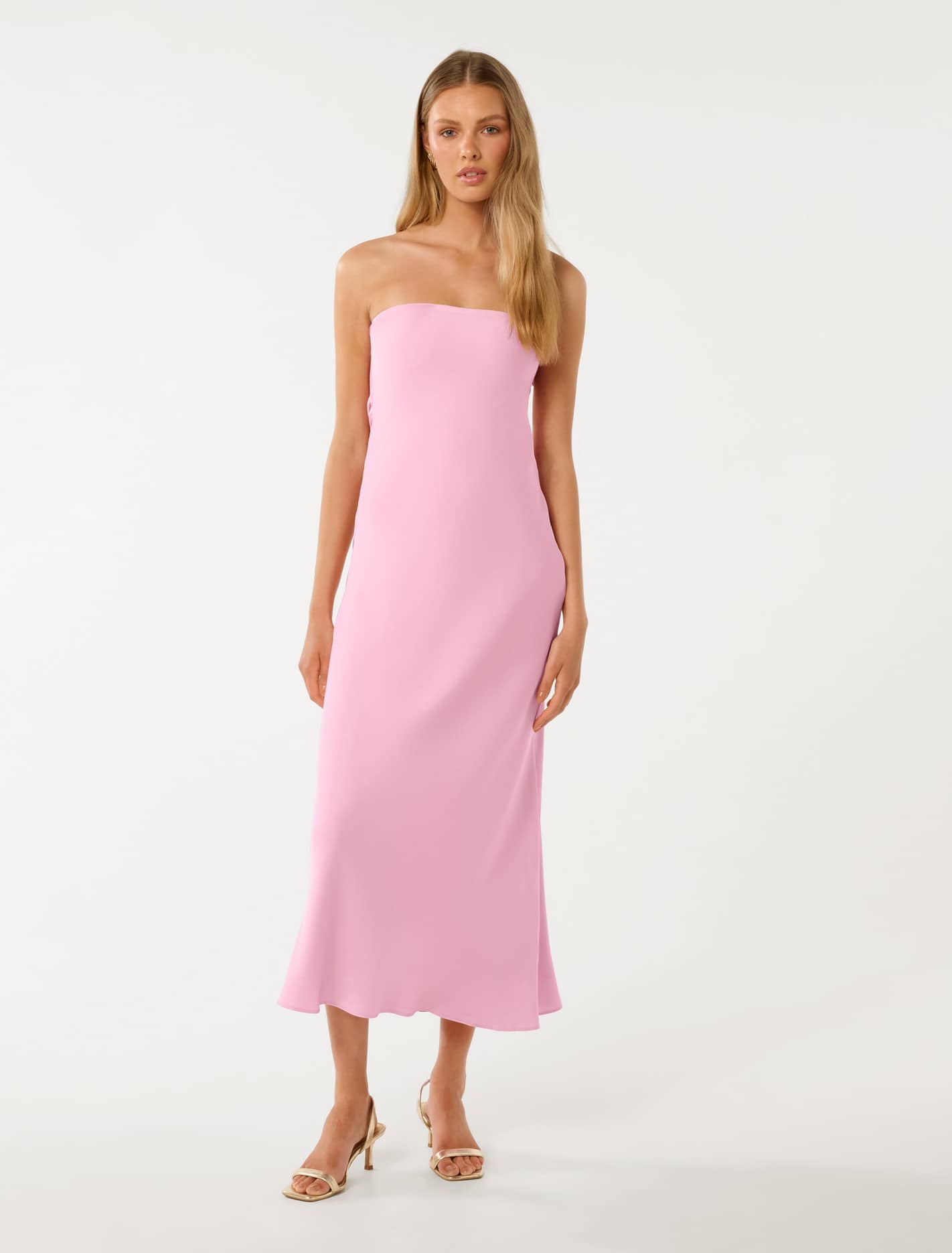 Forever New Women's Nicola Strapless Satin Maxi Dress in Sweet Pink