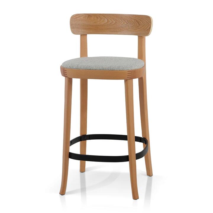 Josue 65cm Fabric Bar Stool - Natural with Silver Grey Seat - Last One by Interior Secrets - AfterPay Available
