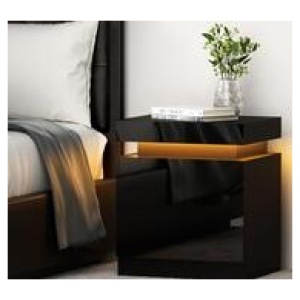 Linford 2 Drawer Led Bedside Table Black
