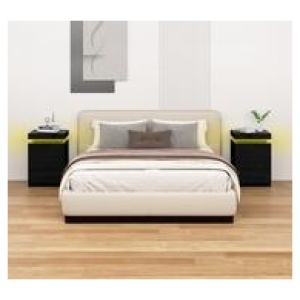 Pipetio 3 Drawers Led Bedside Table Black