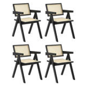 Set Of 4 Annie Rattan Dining Chairs Black 4 Seater