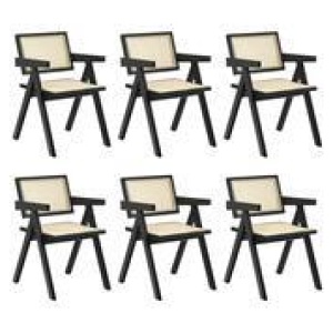 Set Of 6 Annie Rattan Dining Chairs Black 6 Seater