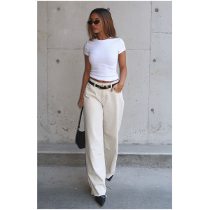 Summer Mid Rise Wide Leg Jeans Cream