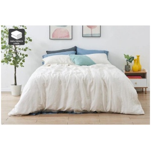 100% French Linen Quilt Cover Set - Almond, Queen