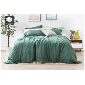 100% French Linen Quilt Cover Set - Duck Green, Queen