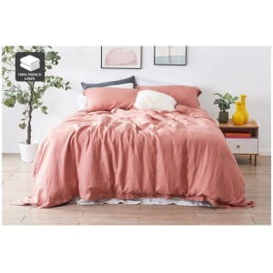 100% French Linen Quilt Cover Set - Terracotta, Queen