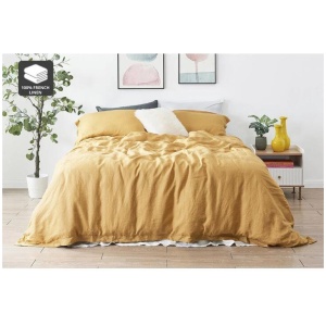 100% French Linen Quilt Cover Set - Turmeric, Queen