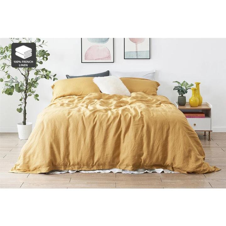 100% French Linen Quilt Cover Set - Turmeric, Single