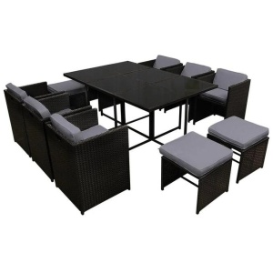 11 Piece PE Wicker Outdoor Dining Set - Black
