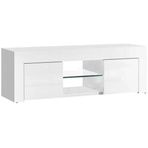 130cm High Gloss TV Stand Entertainment Unit Storage Cabinet Tempered Glass Shelf White