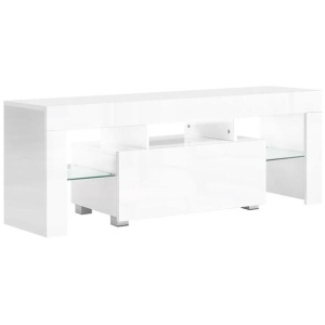 130cm RGB LED TV Stand Cabinet Entertainment Unit Gloss Furniture Drawer Tempered Glass Shelf White
