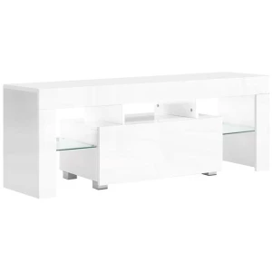 130cm RGB LED TV Stand Cabinet Entertainment Unit Gloss Furniture Drawer Tempered Glass Shelf White