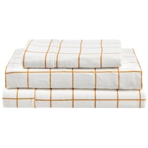 150GSM Check Print Flannelette Bed Sheet Set - Butter, King