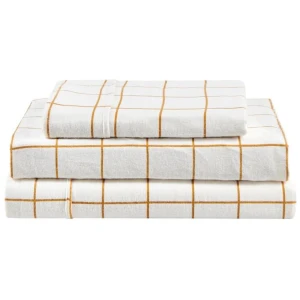 150GSM Check Print Flannelette Bed Sheet Set - Butter, Queen