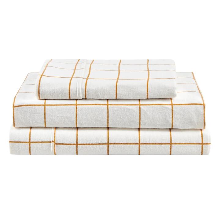 150GSM Check Print Flannelette Bed Sheet Set - Butter, Single