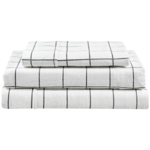 150GSM Check Print Flannelette Bed Sheet Set - Grey, King