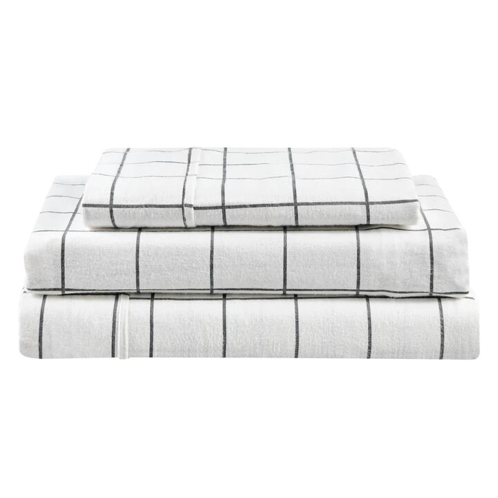 150GSM Check Print Flannelette Bed Sheet Set - Grey, Queen