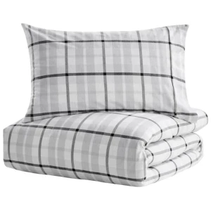 150GSM Check Print Flannelette Quilt Cover Set - Grey, King