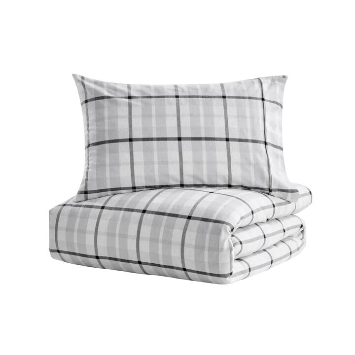 150GSM Check Print Flannelette Quilt Cover Set - Grey, King