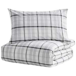 150GSM Check Print Flannelette Quilt Cover Set - Grey, Queen
