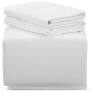 150GSM Cotton Flannelette Bed Sheet Set - White, King Single