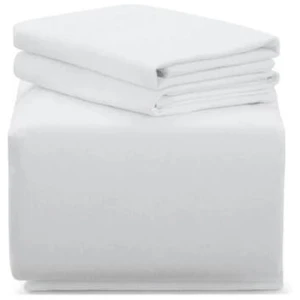 150GSM Cotton Flannelette Bed Sheet Set - White, King Single