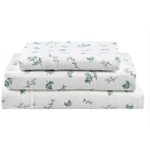 150GSM Leaves Print Flannelette Bed Sheet Set - Green, Queen