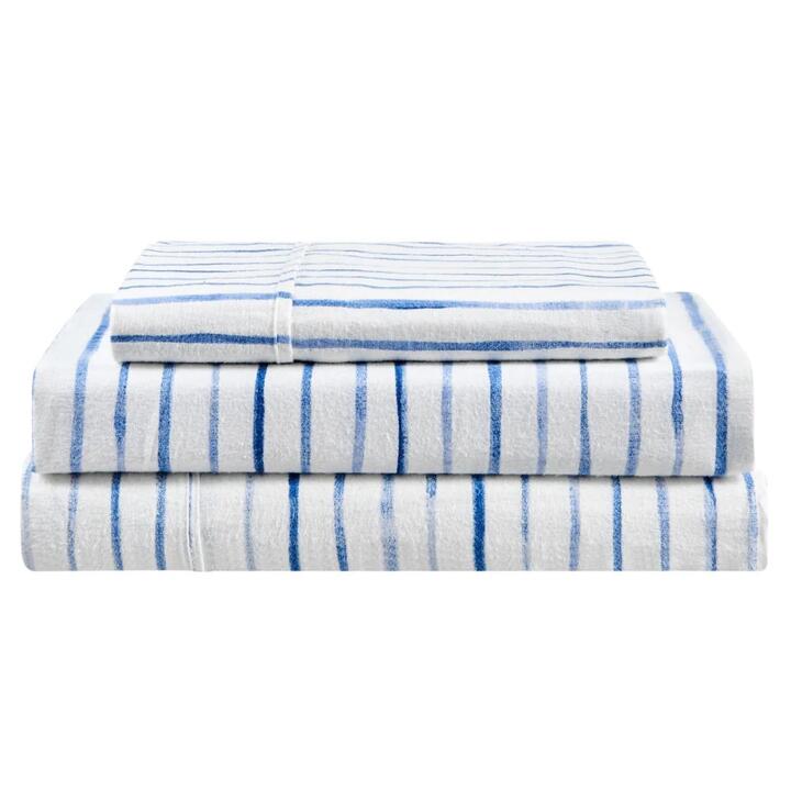 150GSM Waterprint Flannelette Bed Sheet Set - Blue, Queen