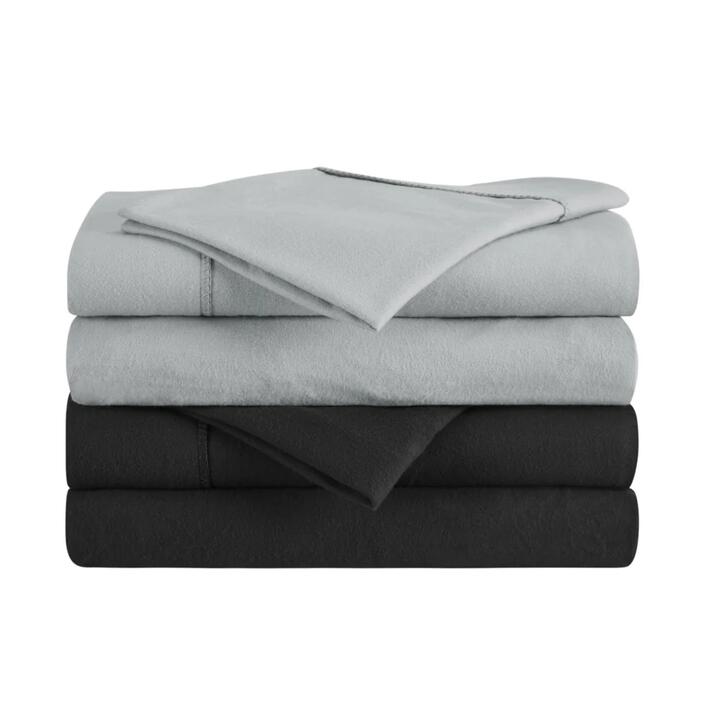 180GSM Cotton Flannelette Bed Sheet Set - Silver, King