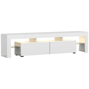 189cm RGB LED TV Stand Cabinet Entertainment Unit Gloss Furniture Drawers Tempered Glass Shelf White
