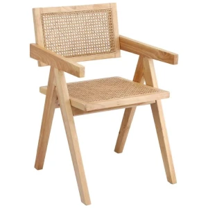 1x Dining Chair Wooden Rattan Seat Rubber Wood Frame