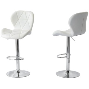 2 Comfortable Bar Stools (White) w/ Adjustable Height, 90-112cm