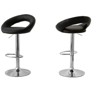 2 Curve Leather Barstools (Black) w/ Adjustable Height, 78-99cm