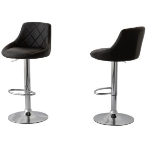 2 Diamond Style Padded Leather Barstools (Black) w/ Adjustable Height
