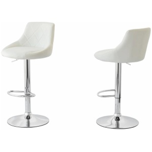 2 Diamond Style Padded Leather Barstools (White) w/ Adjustable Height