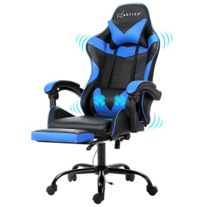 2 Point Massage Gaming Office Chair Footrest Blue