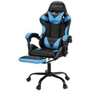 2 Point Massage Gaming Office Chair Footrest Cyan Blue