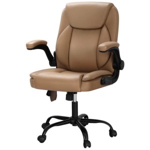 2 Point Massage Office Chair Leather Mid Back Brown