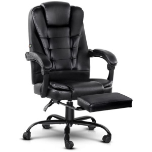2 Point Massage Office Chair PU Leather Footrest Black