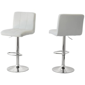 2 Tall Back Paddled Leather Barstools (White), 90-110cm