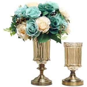 25cm 28.5cm Transparent Glass Flower Vase with Blue Flower Set