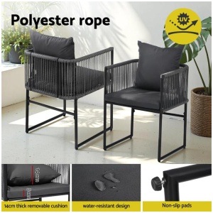 2PC Outdoor Dining Chairs Woven Rope Chair Patio Furniture Garden Steel