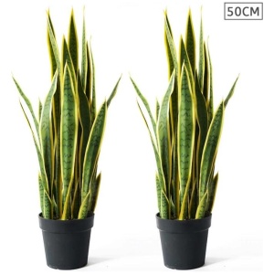 2X 50cm Artificial Indoor Yellow Edge Tiger Piran Fake Decoration Tree Flower Pot Plant