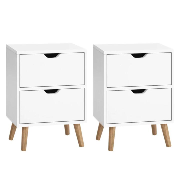 2X Bedside Table 2 Drawers - BODEN White