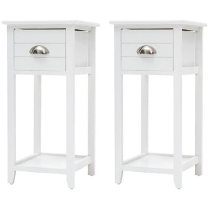 2X Bedside Table Drawer Vintage Side Table Storage Cabinet Bedroom VALERIE WHITE